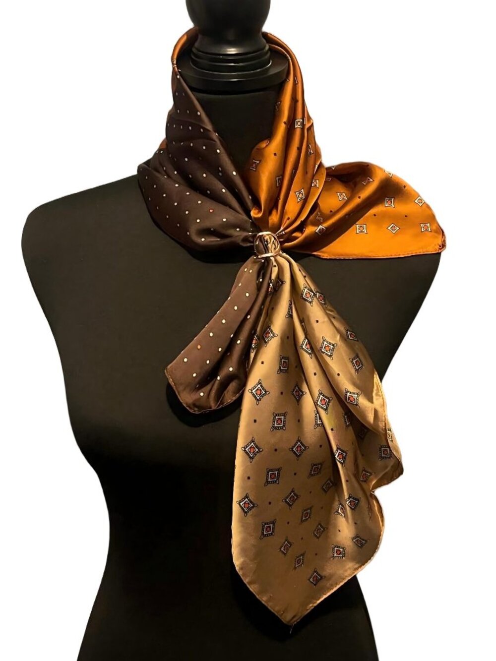 Vintage-Style Tri-Color Block Square Satin Scarf